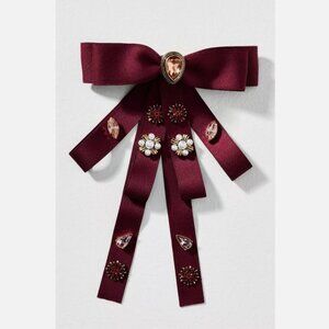 NWT Anthropologie Embellished Bow Barrette Wine